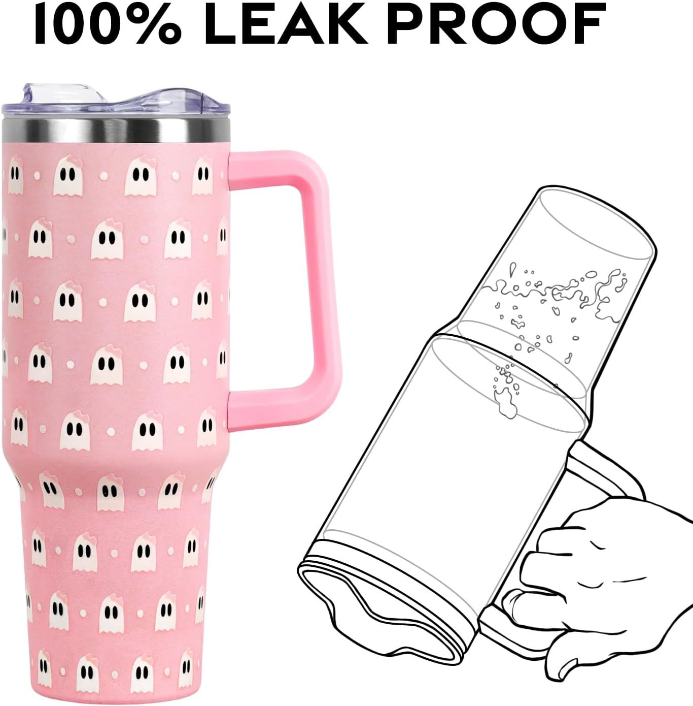 Floral Lemon Tumbler with Handle and Straw Lid 40 oz,Cute Spring Summer Gift for Women Men Lemon Leaves Vacuum Insulated Leak Proof Stainless Steel Coffee Cup Mug