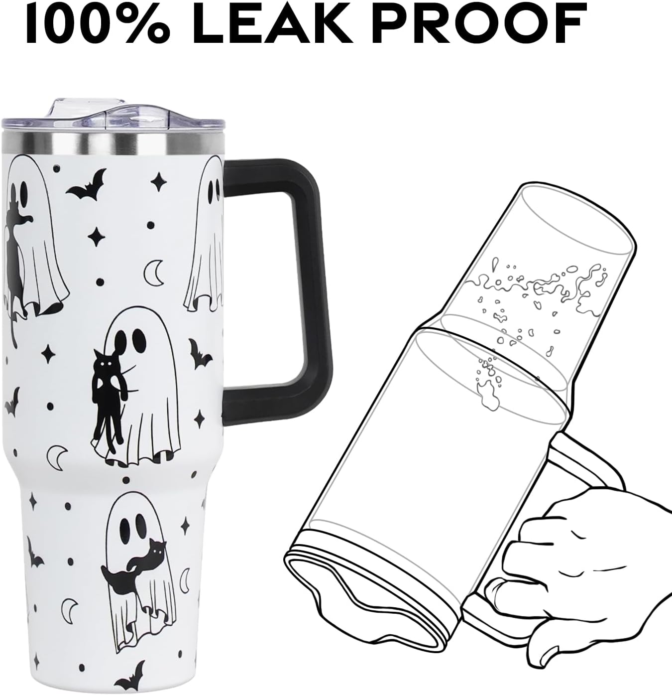 Floral Lemon Tumbler with Handle and Straw Lid 40 oz,Cute Spring Summer Gift for Women Men Lemon Leaves Vacuum Insulated Leak Proof Stainless Steel Coffee Cup Mug