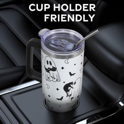 Floral Lemon Tumbler with Handle and Straw Lid 40 oz,Cute Spring Summer Gift for Women Men Lemon Leaves Vacuum Insulated Leak Proof Stainless Steel Coffee Cup Mug