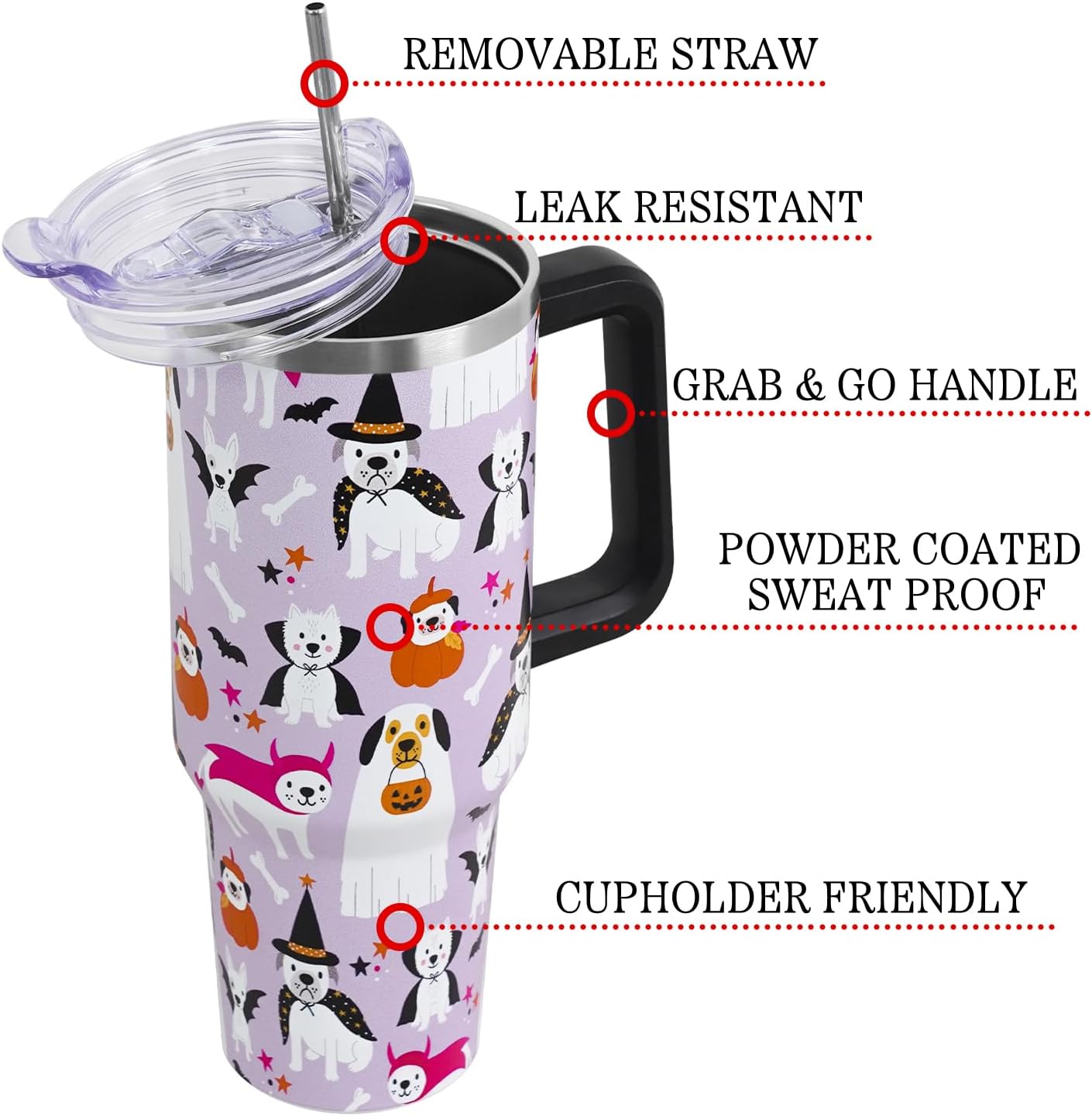 Floral Lemon Tumbler with Handle and Straw Lid 40 oz,Cute Spring Summer Gift for Women Men Lemon Leaves Vacuum Insulated Leak Proof Stainless Steel Coffee Cup Mug