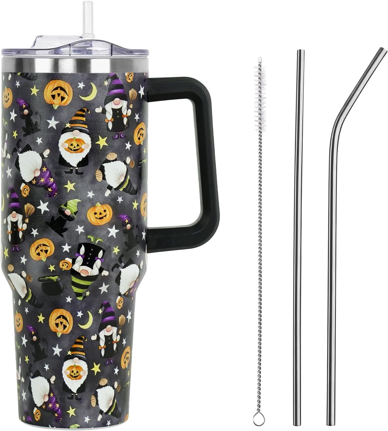 Floral Lemon Tumbler with Handle and Straw Lid 40 oz,Cute Spring Summer Gift for Women Men Lemon Leaves Vacuum Insulated Leak Proof Stainless Steel Coffee Cup Mug
