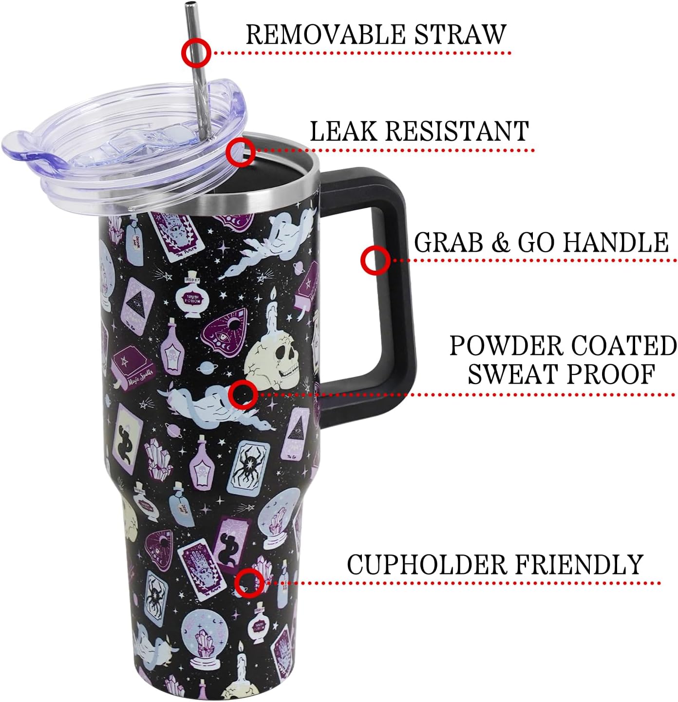 Floral Lemon Tumbler with Handle and Straw Lid 40 oz,Cute Spring Summer Gift for Women Men Lemon Leaves Vacuum Insulated Leak Proof Stainless Steel Coffee Cup Mug