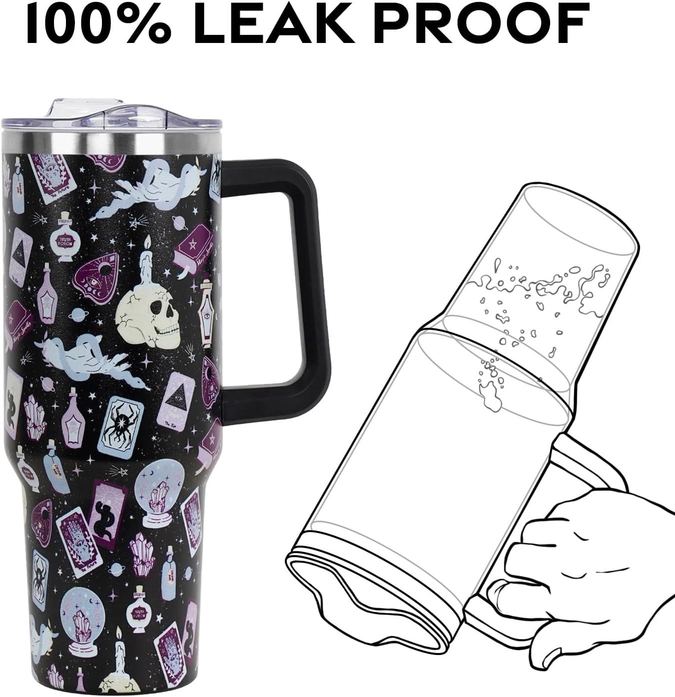 Floral Lemon Tumbler with Handle and Straw Lid 40 oz,Cute Spring Summer Gift for Women Men Lemon Leaves Vacuum Insulated Leak Proof Stainless Steel Coffee Cup Mug