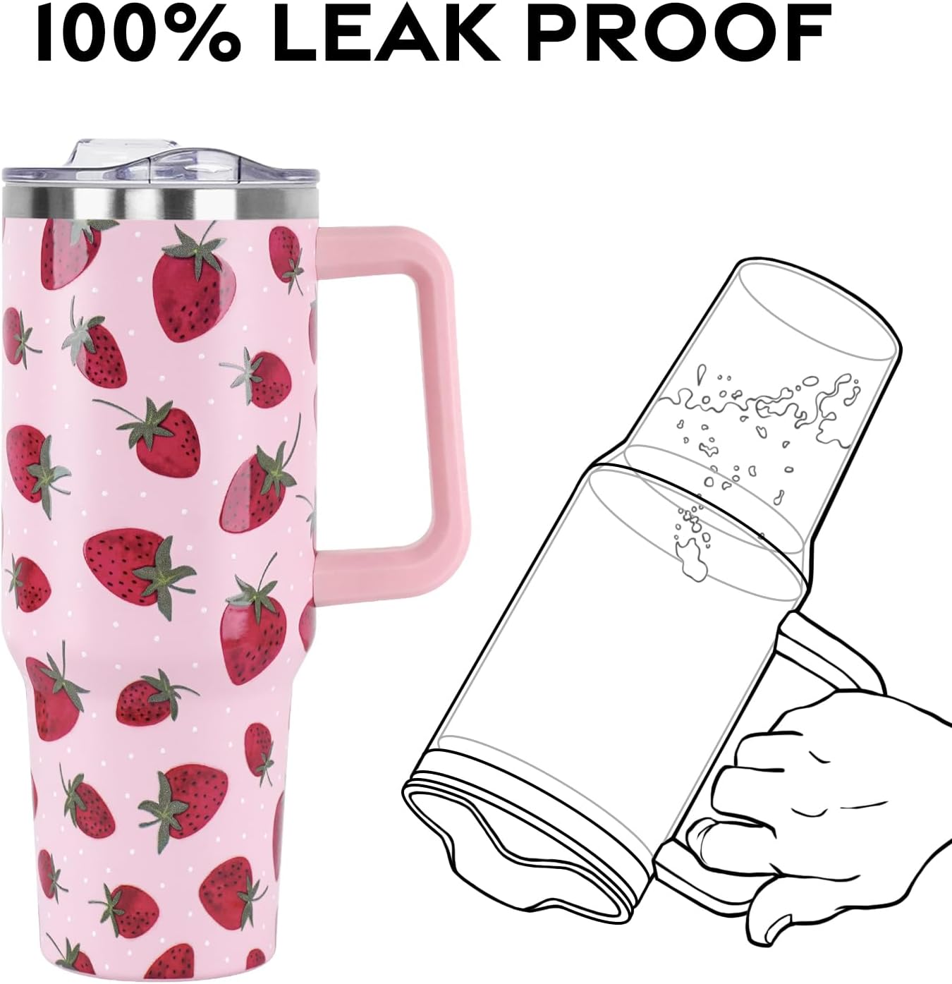 Floral Lemon Tumbler with Handle and Straw Lid 40 oz,Cute Spring Summer Gift for Women Men Lemon Leaves Vacuum Insulated Leak Proof Stainless Steel Coffee Cup Mug