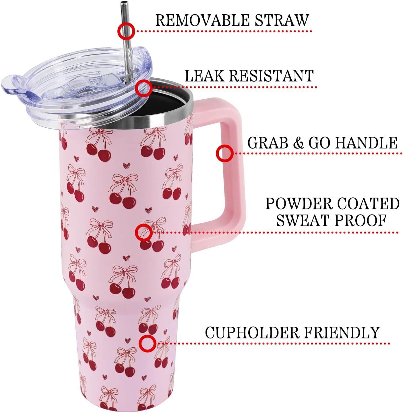 Floral Lemon Tumbler with Handle and Straw Lid 40 oz,Cute Spring Summer Gift for Women Men Lemon Leaves Vacuum Insulated Leak Proof Stainless Steel Coffee Cup Mug