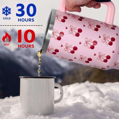 Floral Lemon Tumbler with Handle and Straw Lid 40 oz,Cute Spring Summer Gift for Women Men Lemon Leaves Vacuum Insulated Leak Proof Stainless Steel Coffee Cup Mug