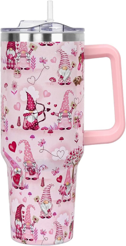 Floral Lemon Tumbler with Handle and Straw Lid 40 oz,Cute Spring Summer Gift for Women Men Lemon Leaves Vacuum Insulated Leak Proof Stainless Steel Coffee Cup Mug