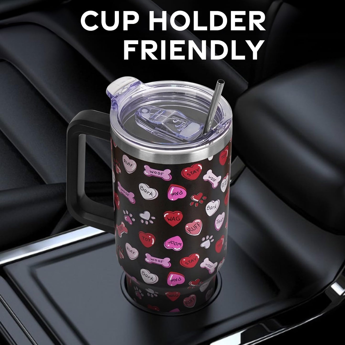 Floral Lemon Tumbler with Handle and Straw Lid 40 oz,Cute Spring Summer Gift for Women Men Lemon Leaves Vacuum Insulated Leak Proof Stainless Steel Coffee Cup Mug