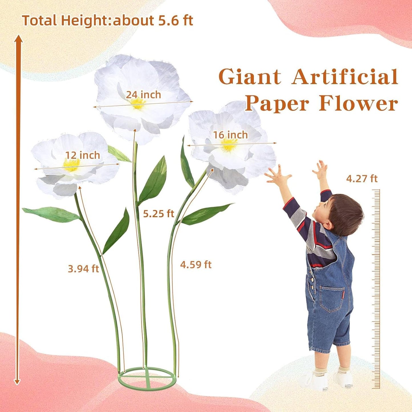5.9 Ft Large Paper Artificial Flowers,Giant Flowers for Decoration,Standing Huge Handcrafted Poppy Flowers for Garden,Hotel,Office,Photography Props,Wedding,Art Gallery,Shop Window Display(B-Red)