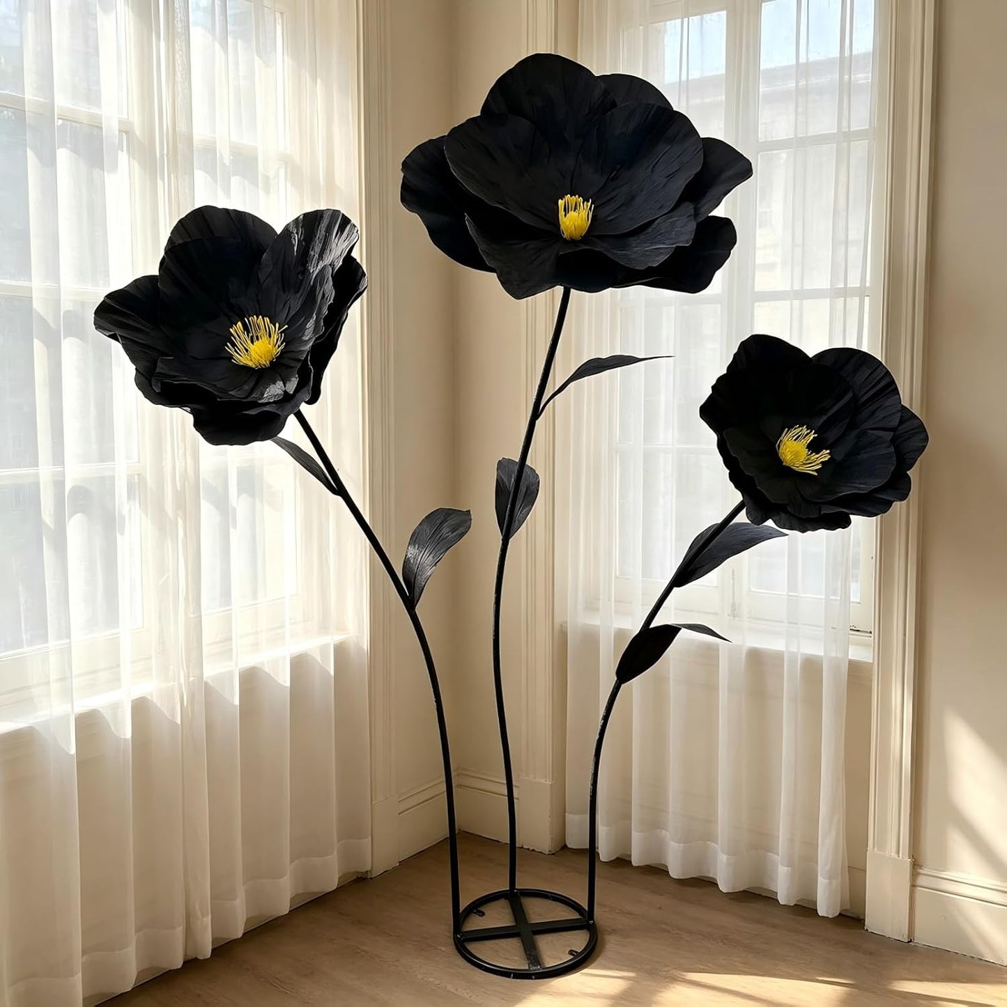 5.9 Ft Large Paper Artificial Flowers,Giant Flowers for Decoration,Standing Huge Handcrafted Poppy Flowers for Garden,Hotel,Office,Photography Props,Wedding,Art Gallery,Shop Window Display(B-Red)