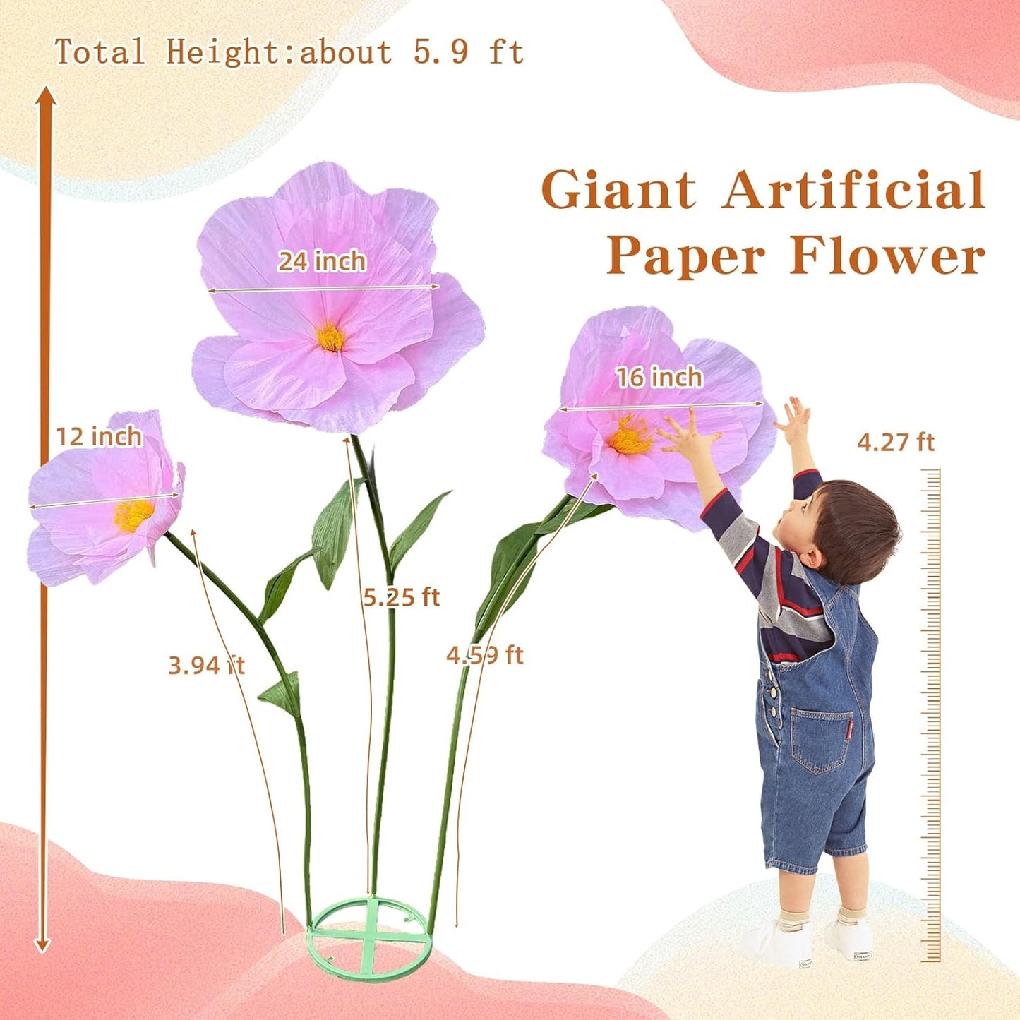 5.9 Ft Large Paper Artificial Flowers,Giant Flowers for Decoration,Standing Huge Handcrafted Poppy Flowers for Garden,Hotel,Office,Photography Props,Wedding,Art Gallery,Shop Window Display(B-Red)