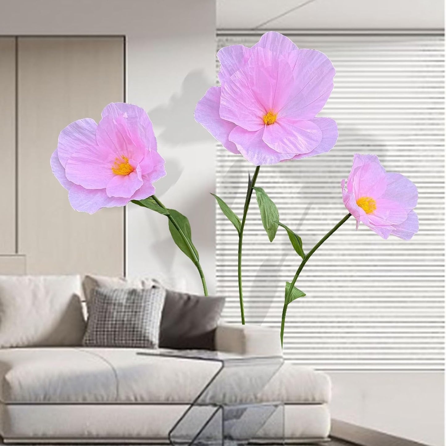 5.9 Ft Large Paper Artificial Flowers,Giant Flowers for Decoration,Standing Huge Handcrafted Poppy Flowers for Garden,Hotel,Office,Photography Props,Wedding,Art Gallery,Shop Window Display(B-Red)