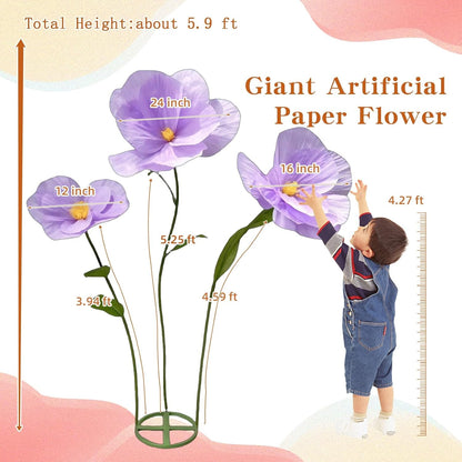 5.9 Ft Large Paper Artificial Flowers,Giant Flowers for Decoration,Standing Huge Handcrafted Poppy Flowers for Garden,Hotel,Office,Photography Props,Wedding,Art Gallery,Shop Window Display(B-Red)