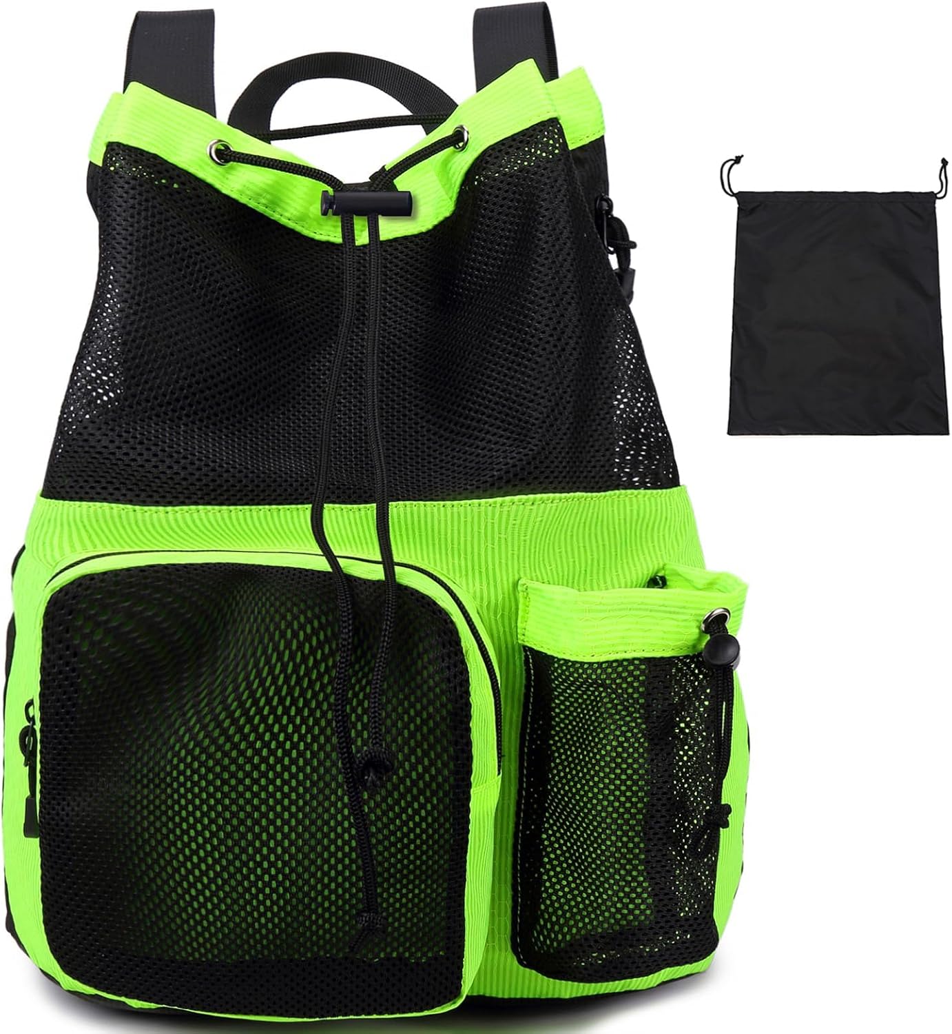 Large Mesh Drawstring Backpack with Shoe Bag, Durable Swimming String Sack with Handle for Sports Gym Yoga Beach Travel