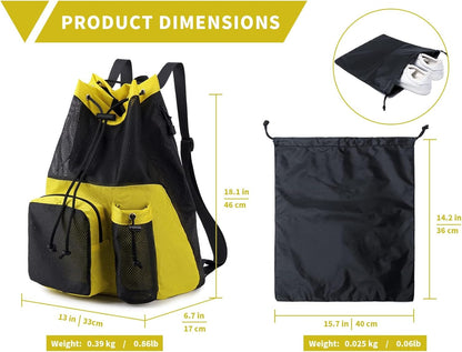 Large Mesh Drawstring Backpack with Shoe Bag, Durable Swimming String Sack with Handle for Sports Gym Yoga Beach Travel