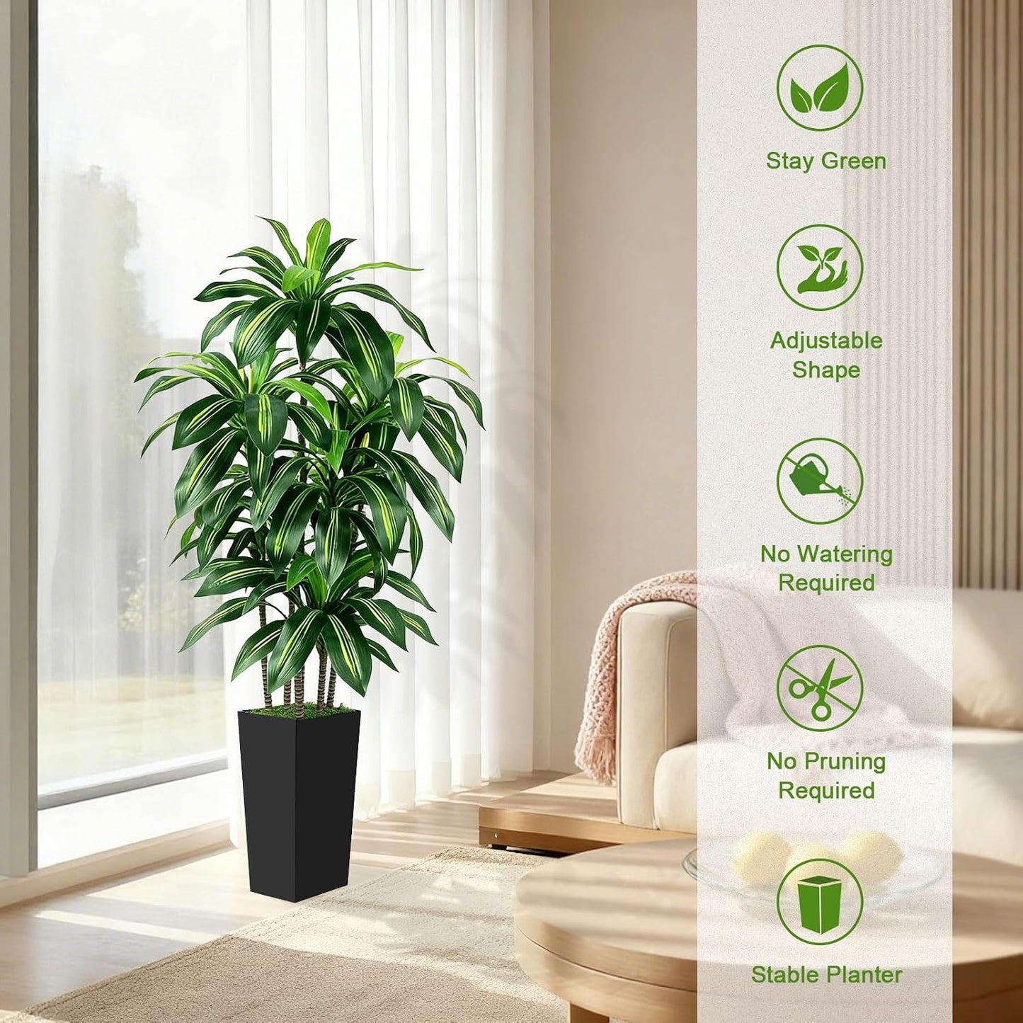 5FT Fake Plant Artificial Dracaena Tree Indoor - Faux Plants Indoor Tall with White Planter - Fake Tree Floor Plant Artificial Plants Decor for Living Room Office