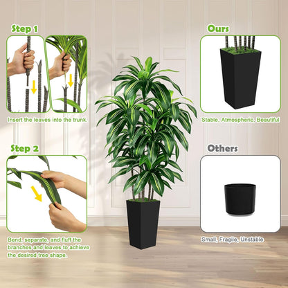 5FT Fake Plant Artificial Dracaena Tree Indoor - Faux Plants Indoor Tall with White Planter - Fake Tree Floor Plant Artificial Plants Decor for Living Room Office