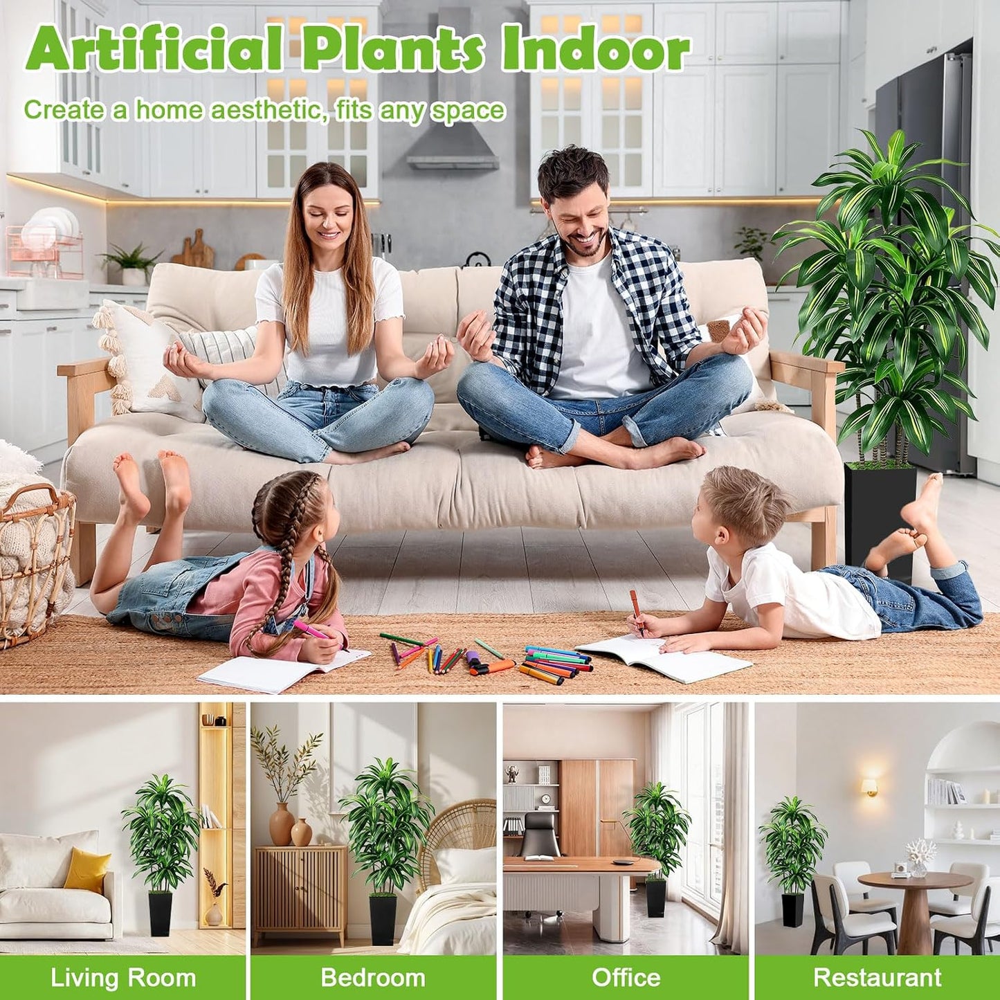 5FT Fake Plant Artificial Dracaena Tree Indoor - Faux Plants Indoor Tall with White Planter - Fake Tree Floor Plant Artificial Plants Decor for Living Room Office