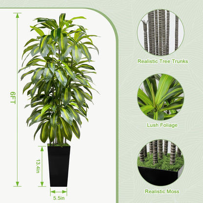 5FT Fake Plant Artificial Dracaena Tree Indoor - Faux Plants Indoor Tall with White Planter - Fake Tree Floor Plant Artificial Plants Decor for Living Room Office