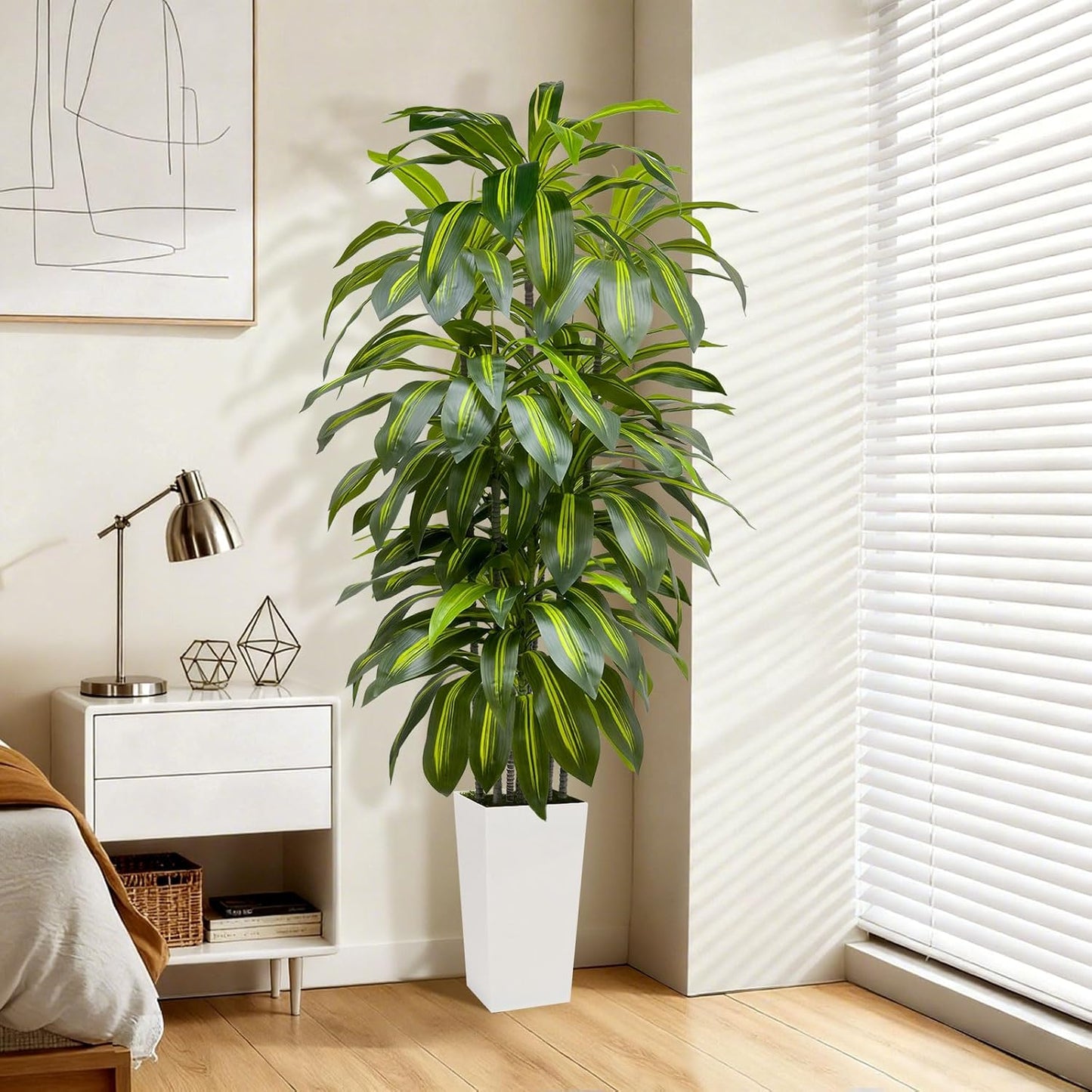5FT Fake Plant Artificial Dracaena Tree Indoor - Faux Plants Indoor Tall with White Planter - Fake Tree Floor Plant Artificial Plants Decor for Living Room Office
