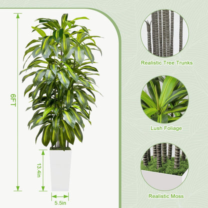 5FT Fake Plant Artificial Dracaena Tree Indoor - Faux Plants Indoor Tall with White Planter - Fake Tree Floor Plant Artificial Plants Decor for Living Room Office