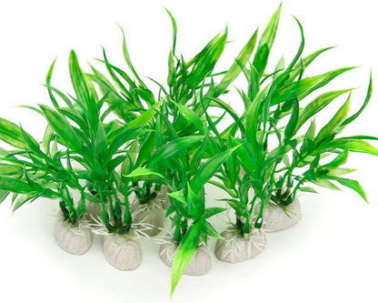 10 Pack Artificial Aquarium Plants, Small Size 4 inch Approximate Height Fish Tank Decorations Home Décor Plastic Green