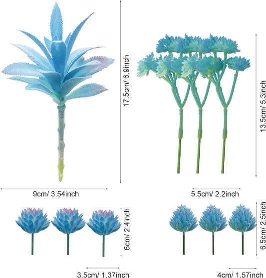 21 PCS Artificial Succulent Plants, Blue Fake Succulent, Unpotted Faux Succulent Assortment in Flocked Blue in Different Type for Birthday Home Decor Indoor Wall Garden DIY