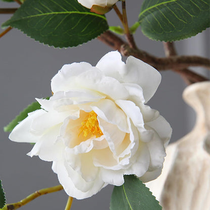 Artificial Fake Camellia Flowers Stems for Vase Decoration Faux Silk White Camellia Realistic for Indoor Living Room Bathroom Dining Room