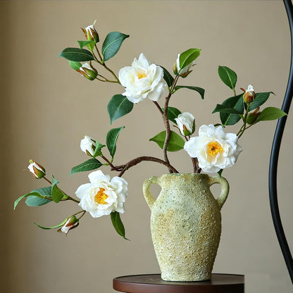 Artificial Fake Camellia Flowers Stems for Vase Decoration Faux Silk White Camellia Realistic for Indoor Living Room Bathroom Dining Room