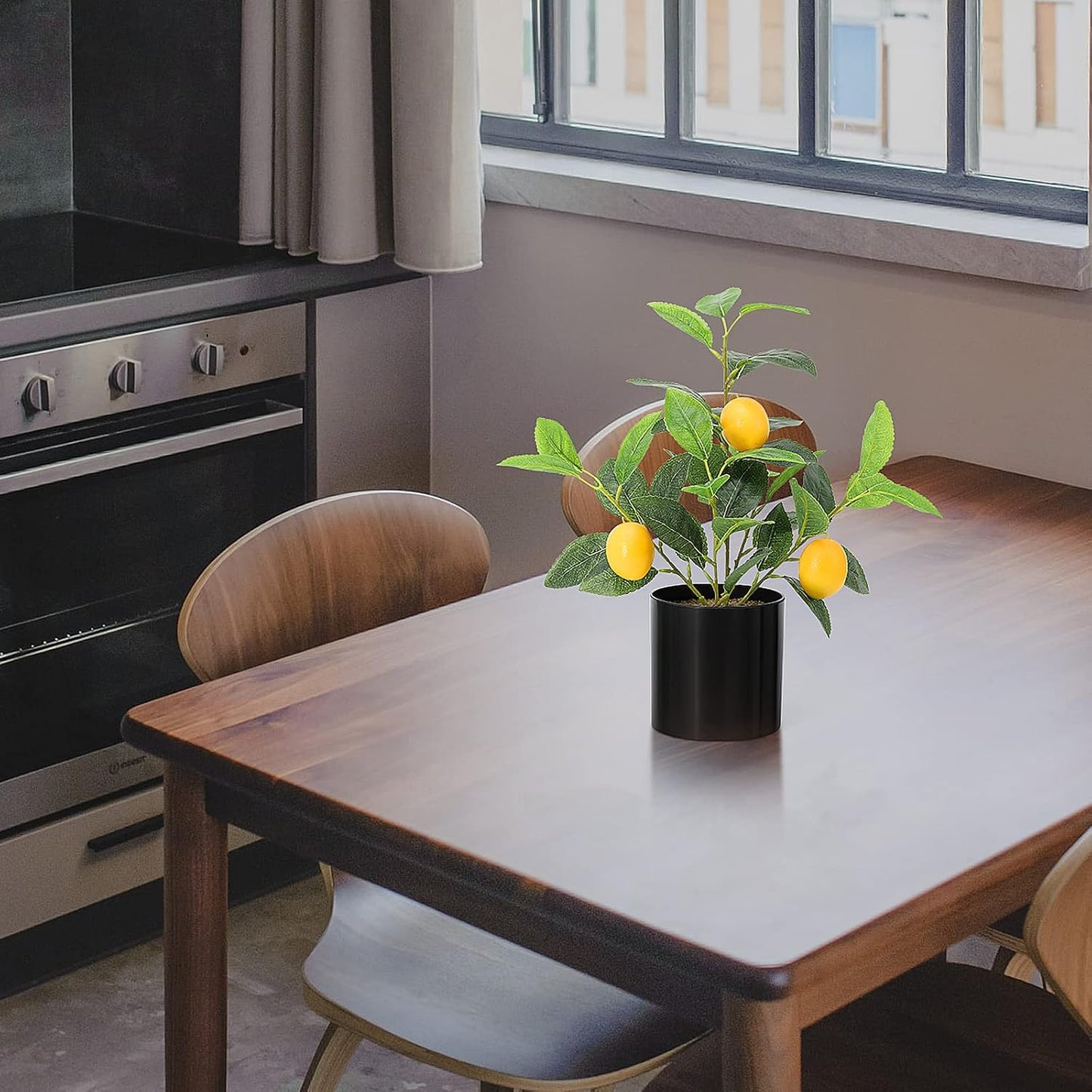 Faux Lemon Tree for Kitchen Decor, 14.6 Inch Fake Lemon Citrus Tree with White Pot, Artificial Plant Indoor for Home Office Desk