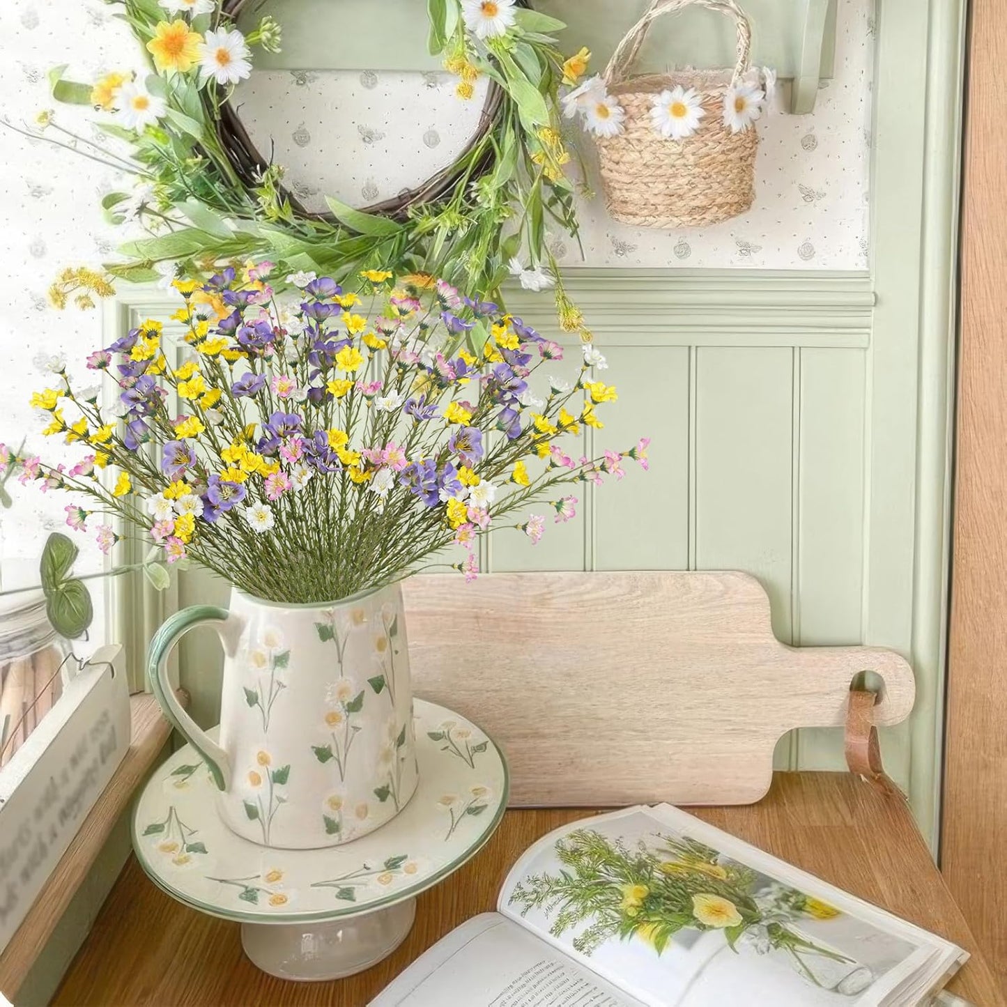 10 Pcs Artificial Wildflowers with Stems Bulk Silk Spring Flowers 21 Inch Fake Forsythia Branches White Faux Wildflowers Floral Arrangements for Home Decor Indoor Outdoor Wedding Centerpieces