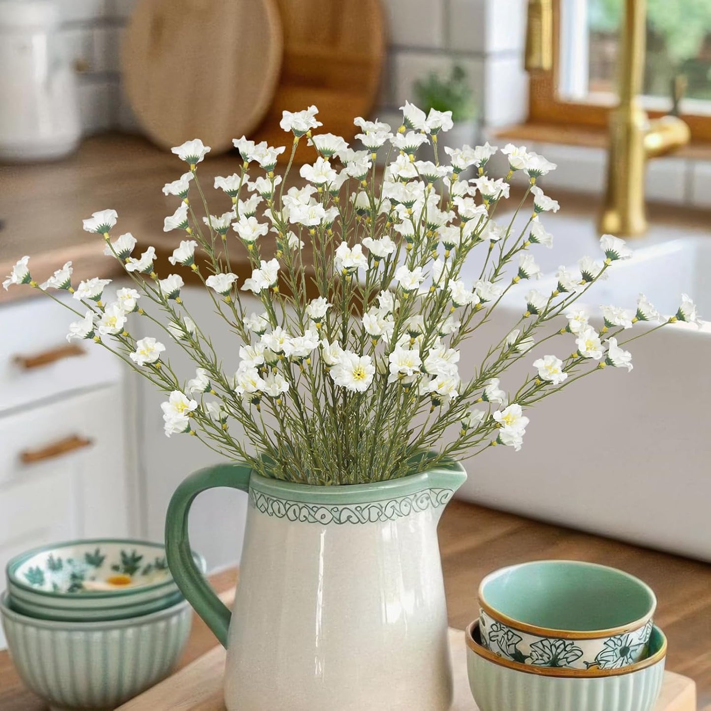 10 Pcs Artificial Wildflowers with Stems Bulk Silk Spring Flowers 21 Inch Fake Forsythia Branches White Faux Wildflowers Floral Arrangements for Home Decor Indoor Outdoor Wedding Centerpieces