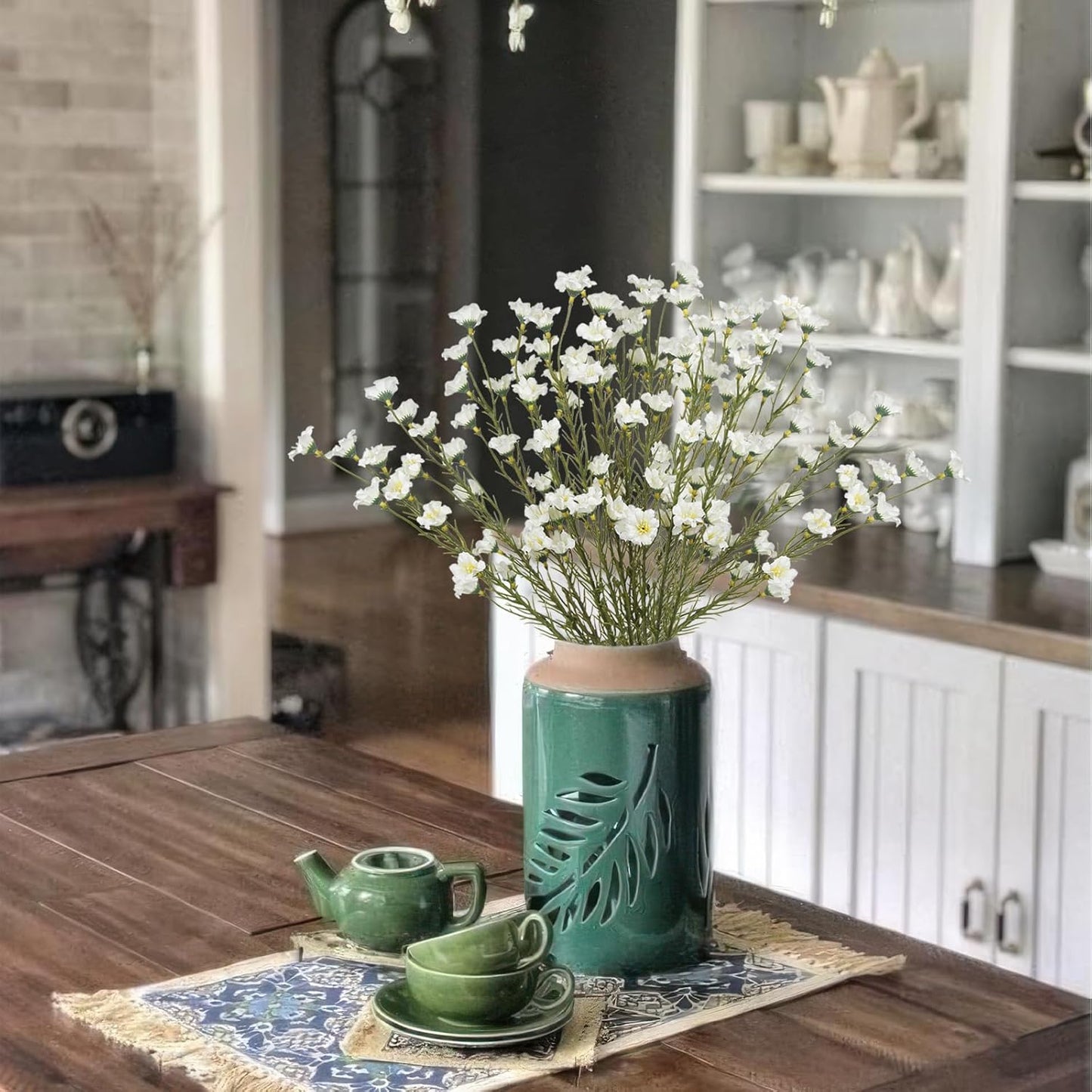 10 Pcs Artificial Wildflowers with Stems Bulk Silk Spring Flowers 21 Inch Fake Forsythia Branches White Faux Wildflowers Floral Arrangements for Home Decor Indoor Outdoor Wedding Centerpieces