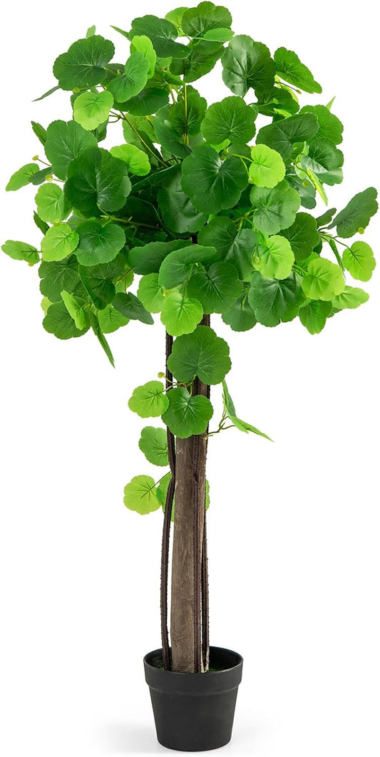 44” Artificial Crabapple Tree, Potted Fake Tree with Wood Trunk & PE rattans, Lush Mosses, Faux Greenery Plant in Pot with Adjustable Branches for Home Office Porch