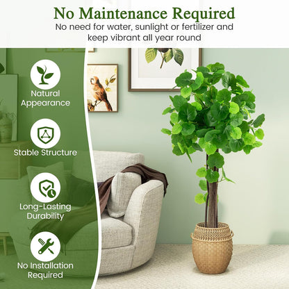 44” Artificial Crabapple Tree, Potted Fake Tree with Wood Trunk & PE rattans, Lush Mosses, Faux Greenery Plant in Pot with Adjustable Branches for Home Office Porch