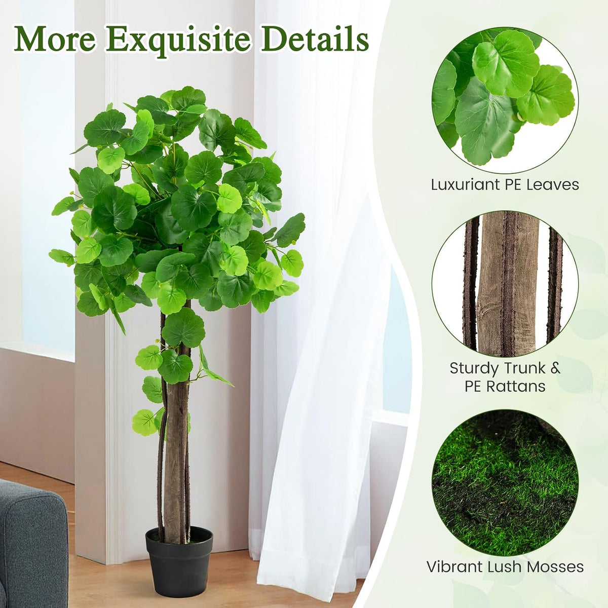 44” Artificial Crabapple Tree, Potted Fake Tree with Wood Trunk & PE rattans, Lush Mosses, Faux Greenery Plant in Pot with Adjustable Branches for Home Office Porch