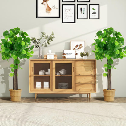 44” Artificial Crabapple Tree, Potted Fake Tree with Wood Trunk & PE rattans, Lush Mosses, Faux Greenery Plant in Pot with Adjustable Branches for Home Office Porch