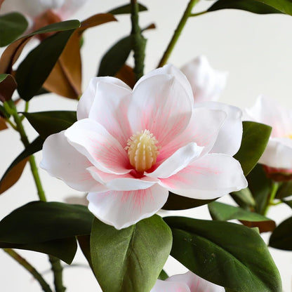 Artificial Magnolia Tree, 4FT Faux Potted Plant, 48 Inch Fake Magnolia Tree with Realistic Flowers Leaves and Adjustable Branches