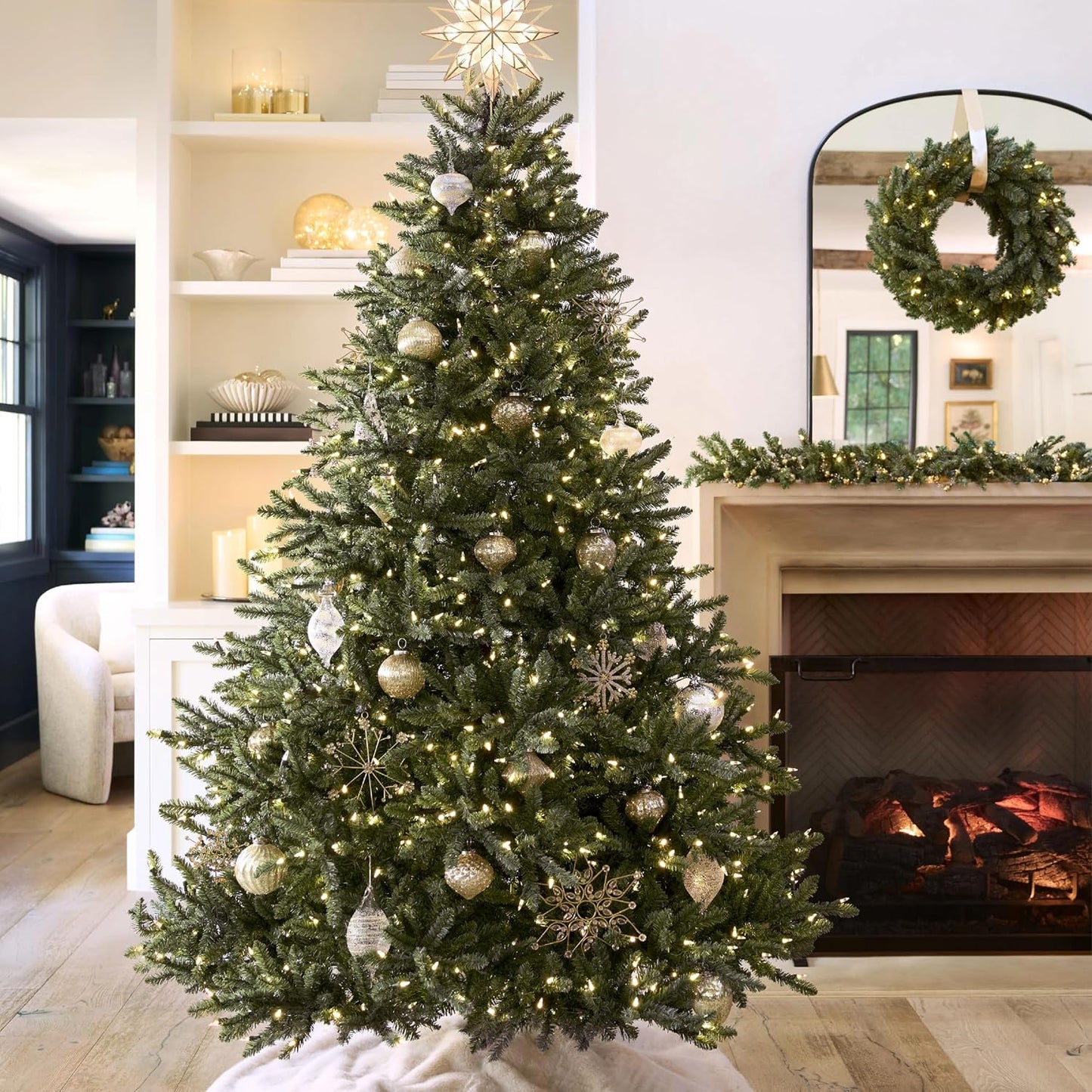 6.5ft Pre-Lit Classic Blue Spruce - Artificial Christmas Tree with 2,144+ Tips, 700 Clear LED Lights, Easy Plug Technology & Premium Stand for Indoor Holiday Decorating