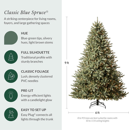 6.5ft Pre-Lit Classic Blue Spruce - Artificial Christmas Tree with 2,144+ Tips, 700 Clear LED Lights, Easy Plug Technology & Premium Stand for Indoor Holiday Decorating