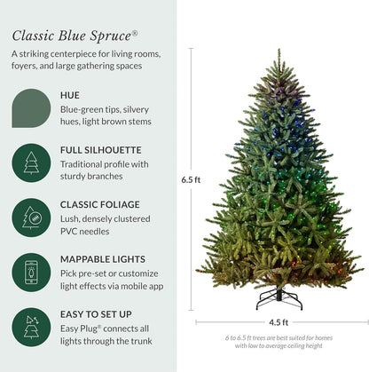 6.5ft Pre-Lit Classic Blue Spruce - Artificial Christmas Tree with 2,144+ Tips, 700 Clear LED Lights, Easy Plug Technology & Premium Stand for Indoor Holiday Decorating