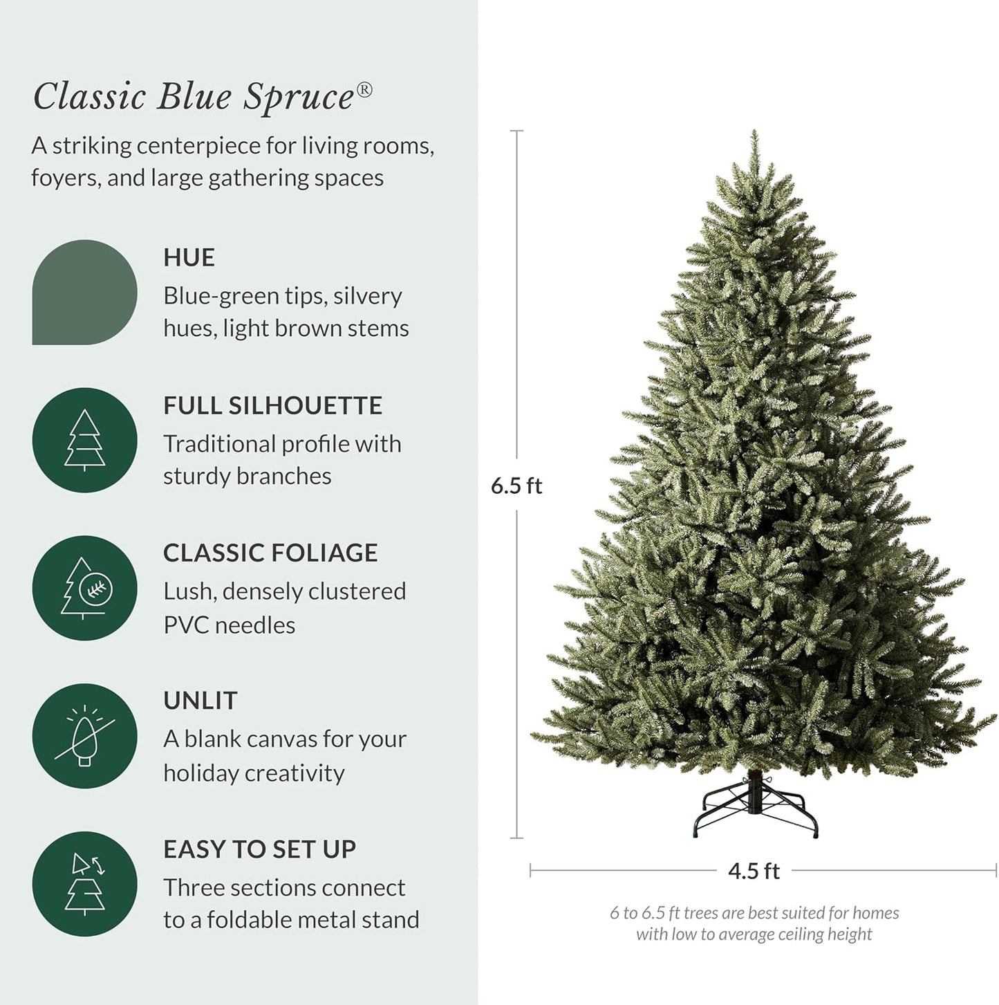 6.5ft Pre-Lit Classic Blue Spruce - Artificial Christmas Tree with 2,144+ Tips, 700 Clear LED Lights, Easy Plug Technology & Premium Stand for Indoor Holiday Decorating