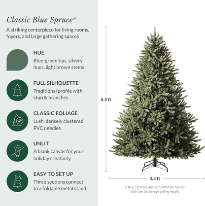 6.5ft Pre-Lit Classic Blue Spruce - Artificial Christmas Tree with 2,144+ Tips, 700 Clear LED Lights, Easy Plug Technology & Premium Stand for Indoor Holiday Decorating