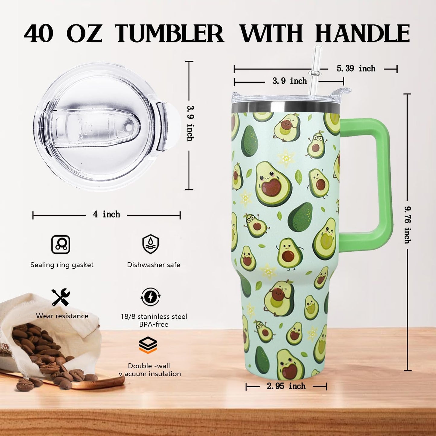 Ceovfoi 40 oz Lemon Print Stainless Steel Tumbler With Lid and Straw - Yellow Coffee Travel Mug Cup Water Bottle - Gifts for Lemon Lovers