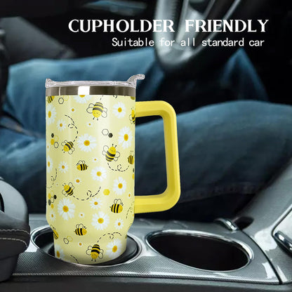 Ceovfoi 40 oz Lemon Print Stainless Steel Tumbler With Lid and Straw - Yellow Coffee Travel Mug Cup Water Bottle - Gifts for Lemon Lovers