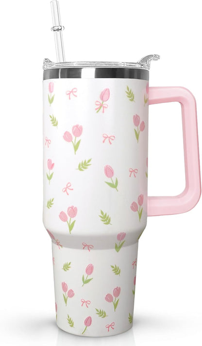 Ceovfoi 40 oz Lemon Print Stainless Steel Tumbler With Lid and Straw - Yellow Coffee Travel Mug Cup Water Bottle - Gifts for Lemon Lovers