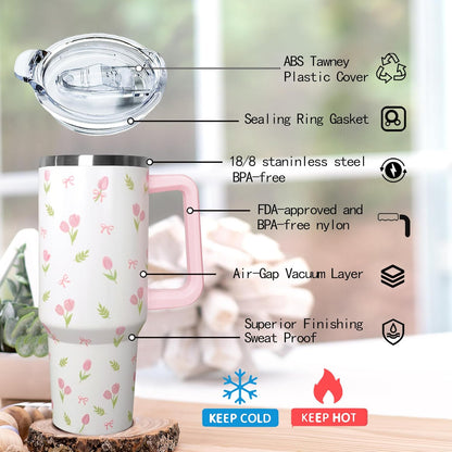 Ceovfoi 40 oz Lemon Print Stainless Steel Tumbler With Lid and Straw - Yellow Coffee Travel Mug Cup Water Bottle - Gifts for Lemon Lovers