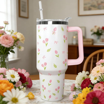 Ceovfoi 40 oz Lemon Print Stainless Steel Tumbler With Lid and Straw - Yellow Coffee Travel Mug Cup Water Bottle - Gifts for Lemon Lovers