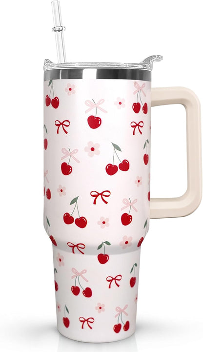 Ceovfoi 40 oz Lemon Print Stainless Steel Tumbler With Lid and Straw - Yellow Coffee Travel Mug Cup Water Bottle - Gifts for Lemon Lovers
