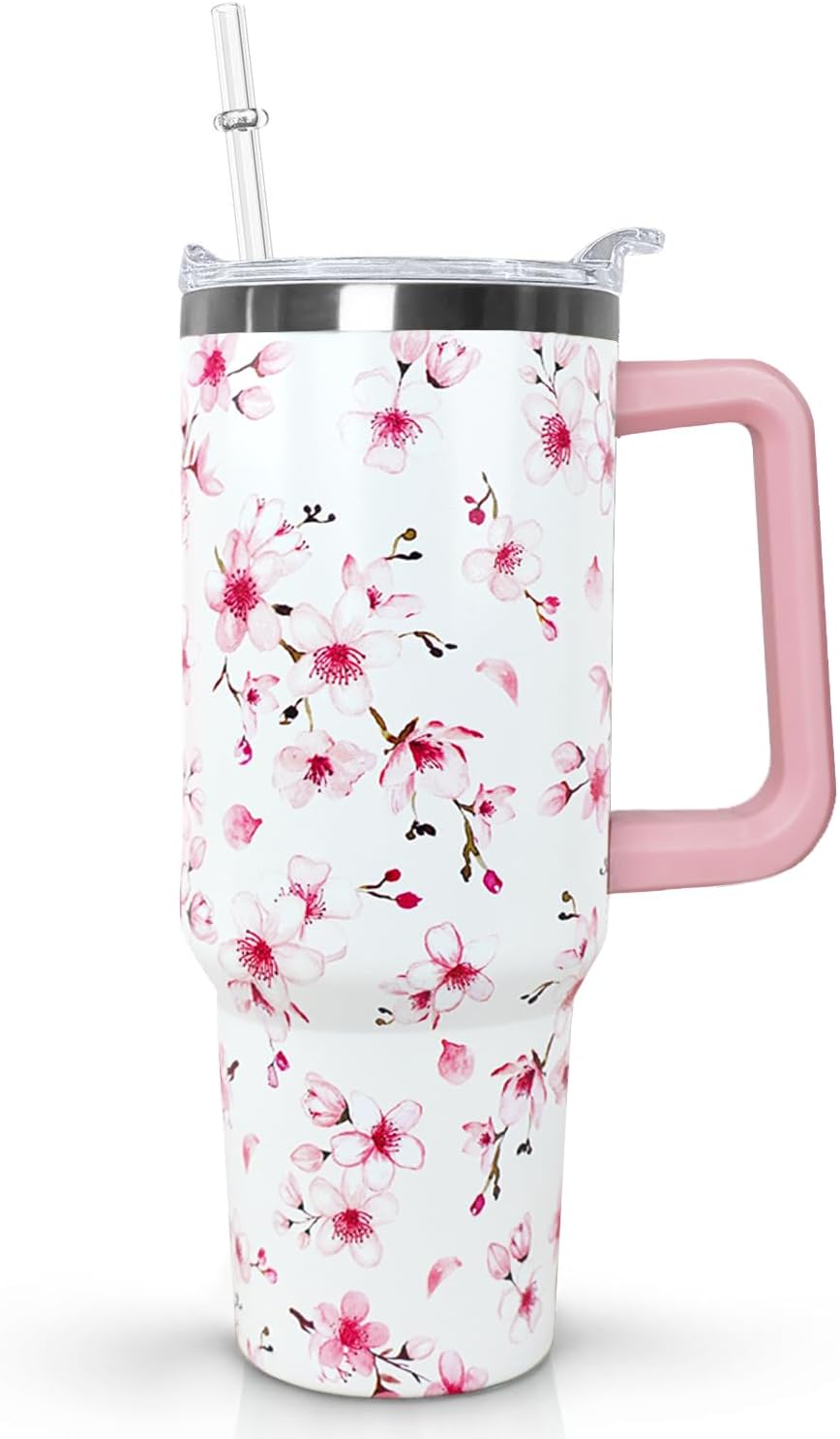Ceovfoi 40 oz Lemon Print Stainless Steel Tumbler With Lid and Straw - Yellow Coffee Travel Mug Cup Water Bottle - Gifts for Lemon Lovers